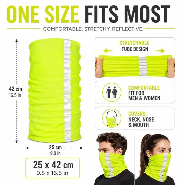 Alt view image 2 of 6 - 8 Pcs Neck Gaiter Face Mask, Reflective Summer UV Protection Cooling Scarf Neon Breathable Bandana for Men Women(Fluorescent Yellow,Polyester)