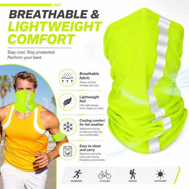 Alt view image 3 of 6 - 8 Pcs Neck Gaiter Face Mask, Reflective Summer UV Protection Cooling Scarf Neon Breathable Bandana for Men Women(Fluorescent Yellow,Polyester)