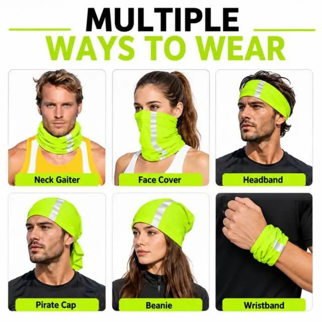Alt view image 5 of 6 - 8 Pcs Neck Gaiter Face Mask, Reflective Summer UV Protection Cooling Scarf Neon Breathable Bandana for Men Women(Fluorescent Yellow,Polyester)