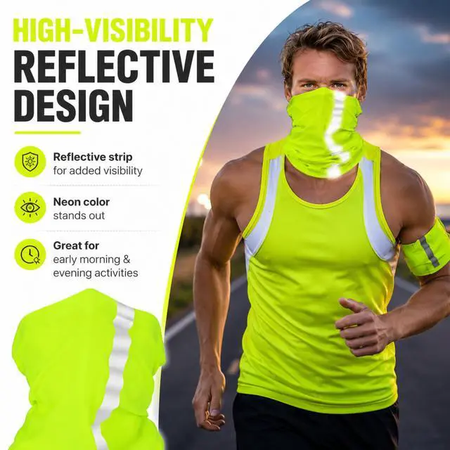 Alt view image 4 of 6 - 8 Pcs Neck Gaiter Face Mask, Reflective Summer UV Protection Cooling Scarf Neon Breathable Bandana for Men Women(Fluorescent Yellow,Polyester)