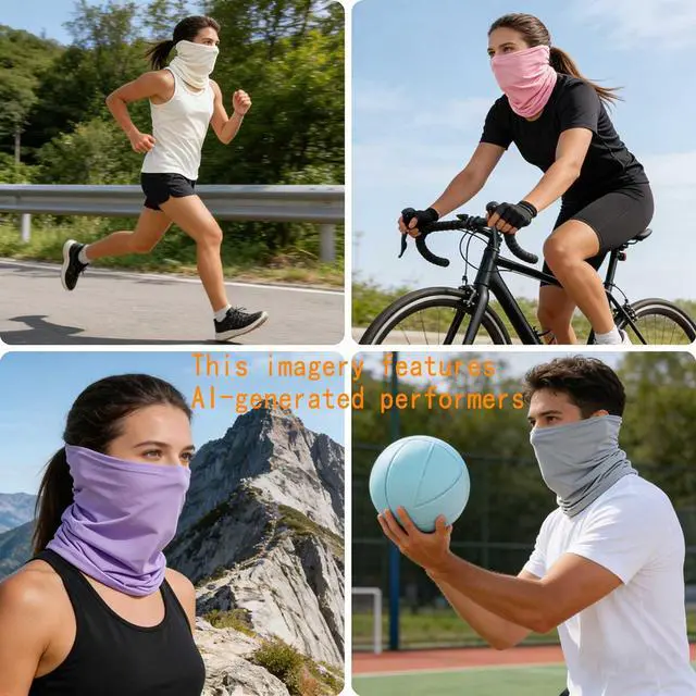 Alt view image 2 of 7 - 6 Pieces Summer Face Cover For Men Women UV Neck Gaiter Protection Face Breathable Sunscreen Bandana Cycling Running (Grey(6-pack))