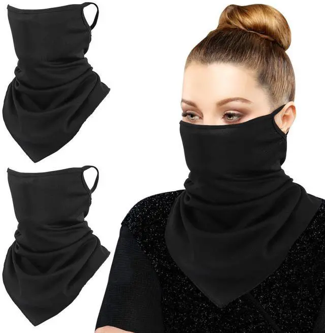 Main image of Scarf Mask Bandana with Ear Loops 3 Pack, Neck Gaiter Balaclava UV Sun Protection Face Mask for Dust Wind Outdoors Motorcycle Cycle Bandana Headband for Women Men - Black