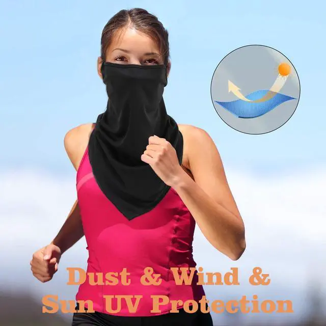 Alt view image 5 of 7 - Scarf Mask Bandana with Ear Loops 3 Pack, Neck Gaiter Balaclava UV Sun Protection Face Mask for Dust Wind Outdoors Motorcycle Cycle Bandana Headband for Women Men - Black