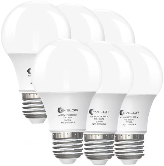 Main image of 6-Pack A19 LED Light Bulbs,60 Watt Equivalent Soft White 2700K with E26 Base,Efficient 9W,800 Lumens Non-Dimmable Warm White LED Bulbs,15000 Hours, Ideal for Bedroom Living Room