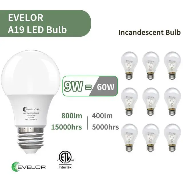 Alt view image 3 of 7 - 6-Pack A19 LED Light Bulbs,60 Watt Equivalent Soft White 2700K with E26 Base,Efficient 9W,800 Lumens Non-Dimmable Warm White LED Bulbs,15000 Hours, Ideal for Bedroom Living Room