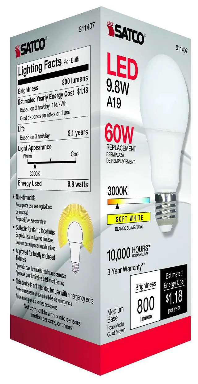 Alt view image 2 of 2 - 11407 Econo LED A19 Light Bulb, 60W Replacement, 3000K Warm White, 800 Lumens