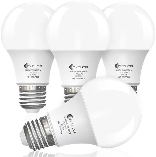 Main image of A19 LED Light Bulbs,60 Watt Equivalent Daylight 5000K with E26 Base,Efficient 9W,800 Lumens Non-Dimmable LED Bulbs,15000 Hours, Ideal for Bedroom Living Room, 4-Packs