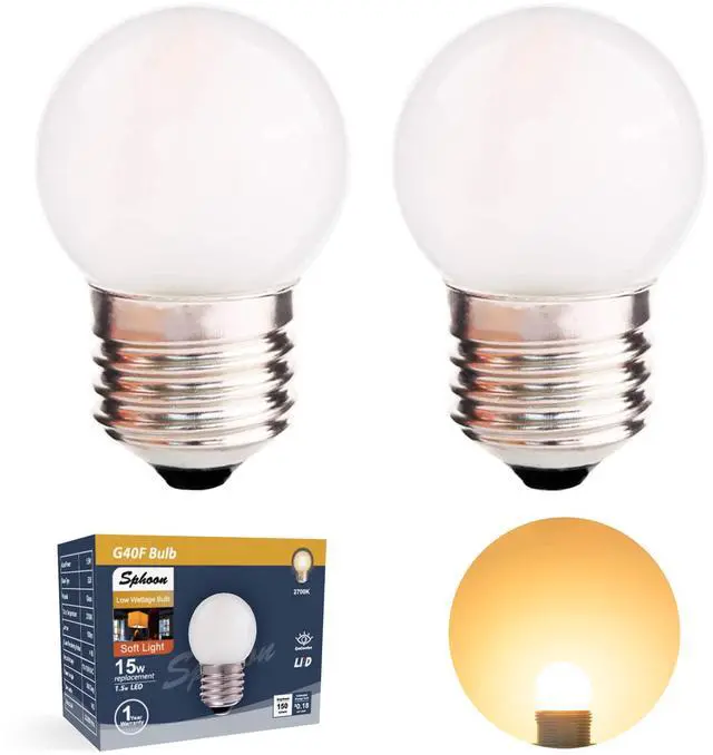 Main image of G40 1.5w Low Wattage Led Bulb Equivalent 15 Watt Standard E26 Base G14 Small Low Power Light Bulb, Frosted, Warm White 2700k, CRI 90+, 150lm, Pack of 2