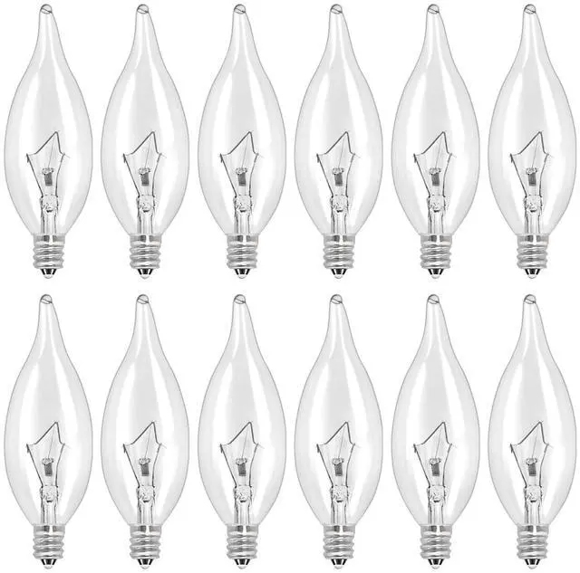 Main image of 12-Pack E12 B10 Clear Candelabra Base Bulb, 60W 120V Incandescent Candle Light Bulbs Dimmable Chandelier Light Bulbs for Pendants or Outdoor, Ceiling Fan, Fireplace, Wall Sconces