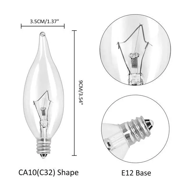 Alt view image 2 of 7 - 12-Pack E12 B10 Clear Candelabra Base Bulb, 60W 120V Incandescent Candle Light Bulbs Dimmable Chandelier Light Bulbs for Pendants or Outdoor, Ceiling Fan, Fireplace, Wall Sconces