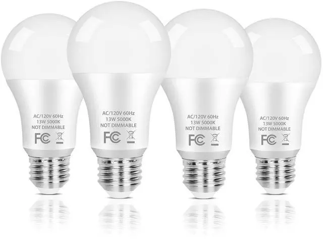 Main image of A19 LED Light Bulb, 100 Watt Equivalent LED Bulbs, 13W Daylight White 5000K, 1500LM, E26 Standard Base Non-Dimmable White LED Light Bulb, CRI 85+, 4-Pack