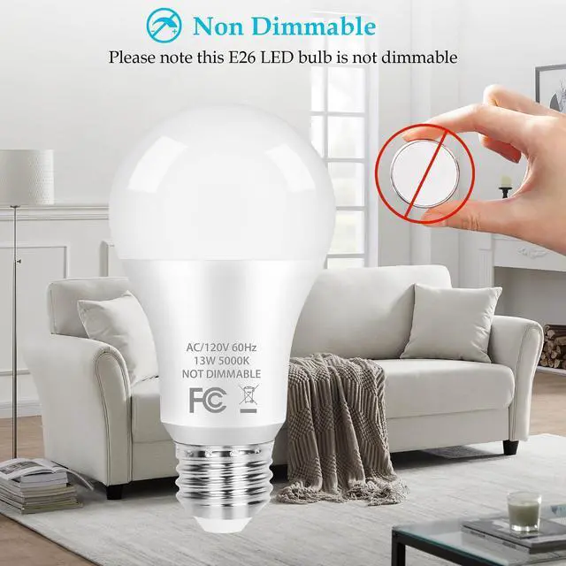 Alt view image 7 of 7 - A19 LED Light Bulb, 100 Watt Equivalent LED Bulbs, 13W Daylight White 5000K, 1500LM, E26 Standard Base Non-Dimmable White LED Light Bulb, CRI 85+, 4-Pack