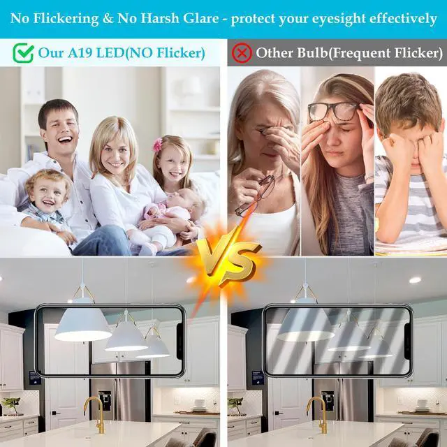 Alt view image 5 of 7 - A19 LED Light Bulb, 100 Watt Equivalent LED Bulbs, 13W Daylight White 5000K, 1500LM, E26 Standard Base Non-Dimmable White LED Light Bulb, CRI 85+, 4-Pack