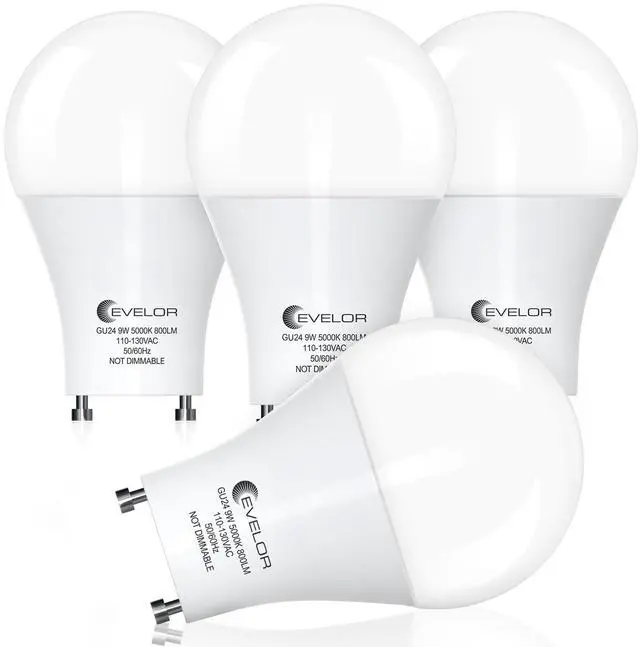 Main image of GU24 LED Light Bulb,60 Watt Equivalent Daylight White 5000K,Non-Dimmable,Efficient 9W,800 Lumens Twist and Lock 2 Prong Light Bulbs,15000 Hours,Ideal for Kitchen,Living Room,Bedroom, 4-Packs