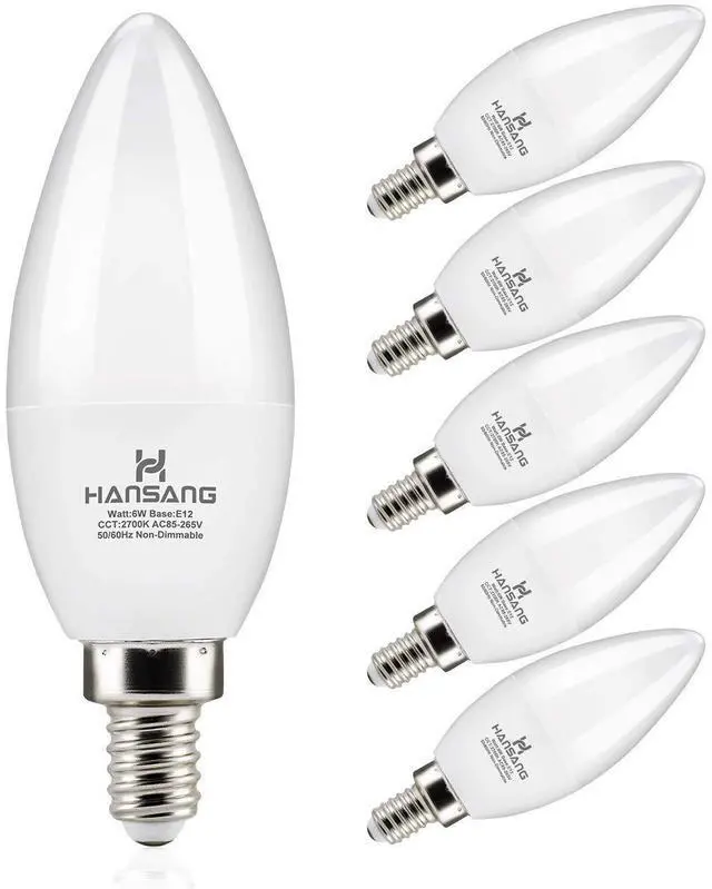 Main image of E12 Candelabra LED Light Bulbs, 60 Watt Equivalent, Warm White 2700K, Type B Light Bulb E12 Small Base 600LM 120VAC CRI85+, Candle B11 Shape for Chandelier Ceiling Fan, Non-Dimmable, 6 Pack