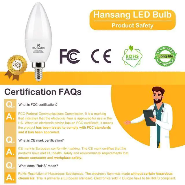 Alt view image 2 of 7 - E12 Candelabra LED Light Bulbs, 60 Watt Equivalent, Warm White 2700K, Type B Light Bulb E12 Small Base 600LM 120VAC CRI85+, Candle B11 Shape for Chandelier Ceiling Fan, Non-Dimmable, 6 Pack