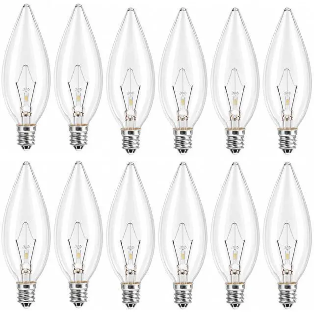 Main image of E12 60 Watt Incandescent Candle Light Bulbs, Chandelier Light Bulbs for Ceiling Fan, Vanity, Outdoor - Warm White 2500K, 600 Lumen Dimmable B10 Clear Candelabra Base Bulbs (12 Pack)