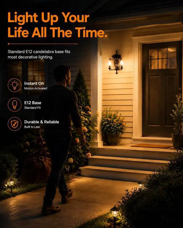 Alt view image 6 of 7 - E12 60 Watt Incandescent Candle Light Bulbs, Chandelier Light Bulbs for Ceiling Fan, Vanity, Outdoor - Warm White 2500K, 600 Lumen Dimmable B10 Clear Candelabra Base Bulbs (12 Pack)