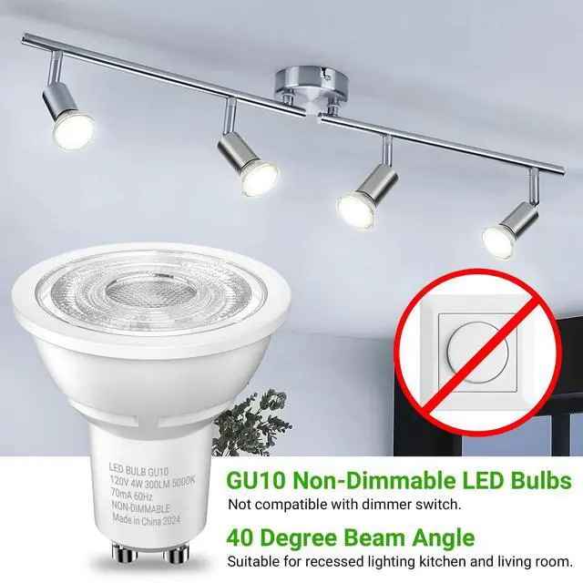 Alt view image 4 of 7 - GU10 LED Light Bulbs Non-Dimmable, 4W, 5000K Daylight White, 300LM, Equivalent 35W, 2 Prong GU10 Bulbs Replacement for Recessed Track Lighting, MR16 LED Bulb for Living Room, Range Hood, 6 Pack