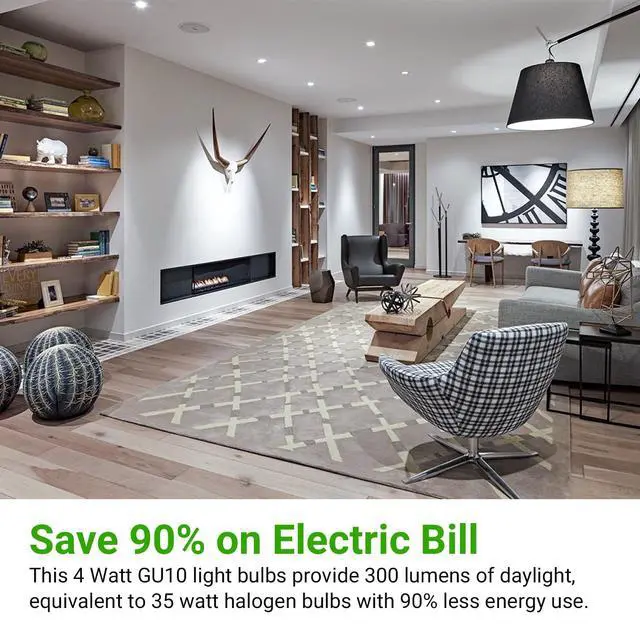 Alt view image 5 of 7 - GU10 LED Light Bulbs Non-Dimmable, 4W, 5000K Daylight White, 300LM, Equivalent 35W, 2 Prong GU10 Bulbs Replacement for Recessed Track Lighting, MR16 LED Bulb for Living Room, Range Hood, 6 Pack