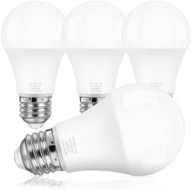 Main image of 4-Pack A19 LED Light Bulbs, 100W Equivalent LED Bulb, 5000K 1100Lumen Light Bulb 11W, Non-Dimmable E26 Frosted Lighting, CRI 85+, No Flicker