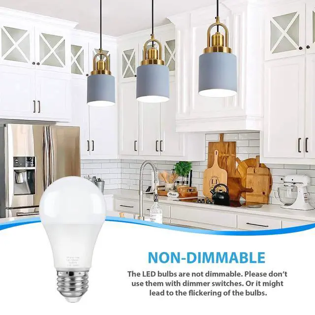 Alt view image 3 of 7 - 4-Pack A19 LED Light Bulbs, 100W Equivalent LED Bulb, 5000K 1100Lumen Light Bulb 11W, Non-Dimmable E26 Frosted Lighting, CRI 85+, No Flicker