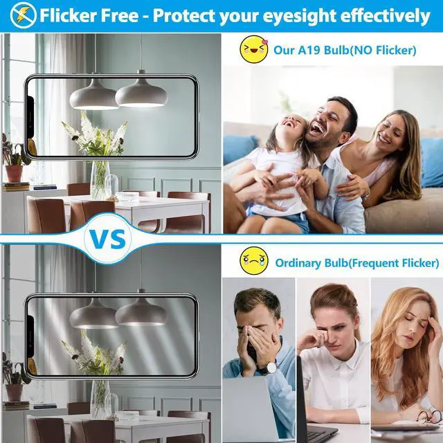 Alt view image 6 of 7 - 4-Pack A19 LED Light Bulbs, 100W Equivalent LED Bulb, 5000K 1100Lumen Light Bulb 11W, Non-Dimmable E26 Frosted Lighting, CRI 85+, No Flicker