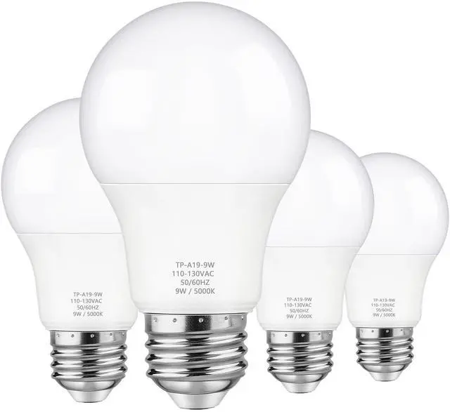Main image of A19 LED Light Bulbs, 60 Watt Equivalent LED Bulb, Daylight White 5000K, 850 Lumen, E26 Base, Non-Dimmable, 9W Bright White LED Bulb, 4-Pack