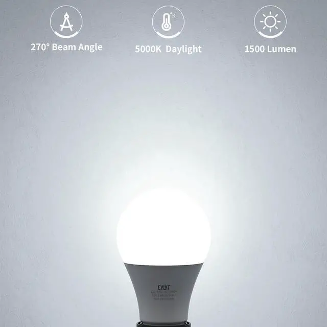 Alt view image 2 of 7 - 100W Equivalent Bright LED Light Bulbs, Daylight White 5000K A19 Lightbulbs, Focos LED para Casa, for Kitchen Bedroom Indoor, 1500 Lumens, E26 Standard Base, 4-Pack, Non-Dimmable