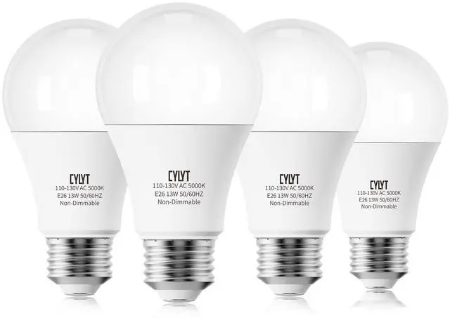 Main image of 100W Equivalent Bright LED Light Bulbs, Daylight White 5000K A19 Lightbulbs, Focos LED para Casa, for Kitchen Bedroom Indoor, 1500 Lumens, E26 Standard Base, 4-Pack, Non-Dimmable