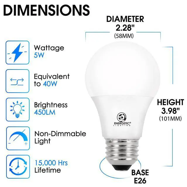 Alt view image 2 of 6 - 40W Equivalent A19 LED Light Bulb, Warm White 3000K, E26 Standard Base, ETL Listed, Non-Dimmable LED Light Bulb, 4-Pack