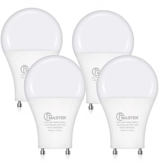 Main image of GU24 LED Light Bulb, 5000K Daylight, 9W(100W Equivalent), 800 Lumens, A19 Shape GU 24 LED Bulbs, Twist and Lock GU24 Pin Base with Two Prongs, Non-Dimmable, UL ETL Certificated(4-Pack)