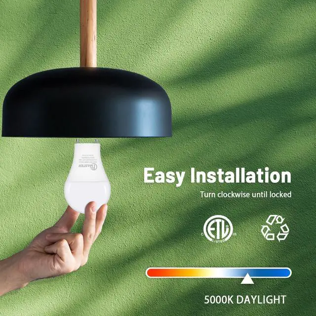 Alt view image 6 of 7 - GU24 LED Light Bulb, 5000K Daylight, 9W(100W Equivalent), 800 Lumens, A19 Shape GU 24 LED Bulbs, Twist and Lock GU24 Pin Base with Two Prongs, Non-Dimmable, UL ETL Certificated(4-Pack)