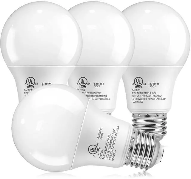 Main image of 4 Pack A19 LED Light Bulbs, 60 Watt Equivalent, Soft Warm White 3000K, Energy Efficient 9W, E26 Base Standard LED Bulb, 120V, 800 Lumen Lightbulbs for Bedroom Indoor Lamp, Non-Dimmable, UL Listed