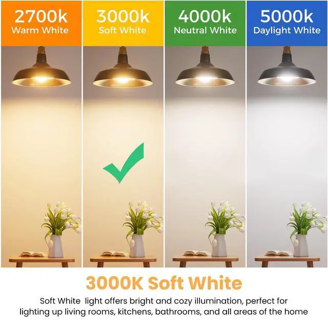 Alt view image 6 of 7 - 4 Pack A19 LED Light Bulbs, 60 Watt Equivalent, Soft Warm White 3000K, Energy Efficient 9W, E26 Base Standard LED Bulb, 120V, 800 Lumen Lightbulbs for Bedroom Indoor Lamp, Non-Dimmable, UL Listed