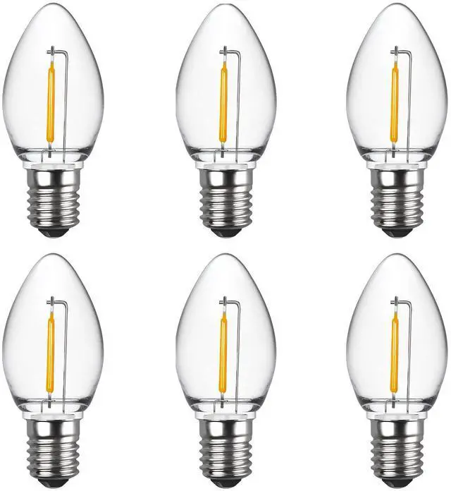 Main image of C7 LED Night Light Bulbs, Shatterproof LED Replacement Bulbs for Window Candles & Chandeliers, E12 Candelabra Base, 0.6 Watt Equivalent to 7Watt Incandescent Bulb, Warm White,6 Pack