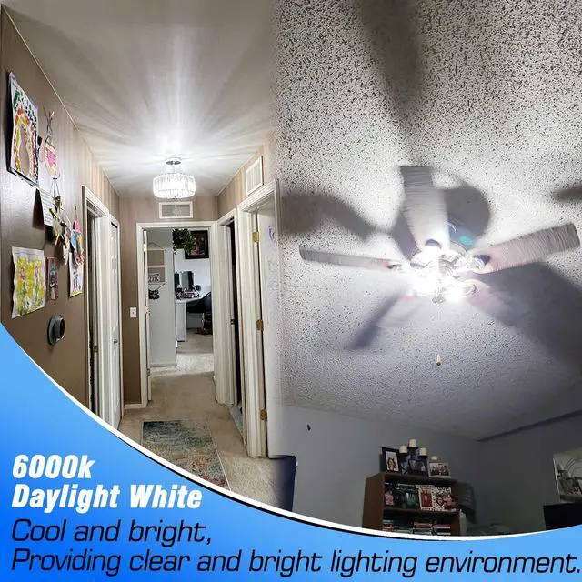 Alt view image 2 of 7 - E12 Candelabra LED Light Bulbs 60 Watt Equivalent 6W 6000K Daylight White 550lm E12 C7 T6 Small Base for 120 Volt Chandelier Pendant Ceiling Fan Lighting Table Salt Lamp, Non-dimmable, 4 Pack