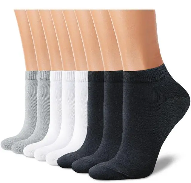 Main image of 8 Pairs Ankle Novelty Socks for Women Non Slip Cotton Socks No Show Socks Classic Low Cut Casual Socks (Black+White+Grey)