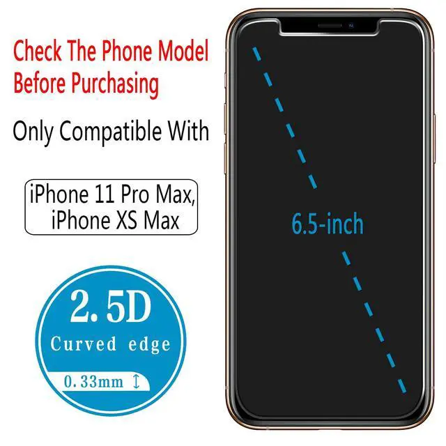 Alt view image 3 of 7 - (2 Pack) Screen Protector for iPhone 11 Pro Max, iPhone XS Max 6.5-inch Tempered Glass, 9H Hardness, Bubble Free, Case Friendly