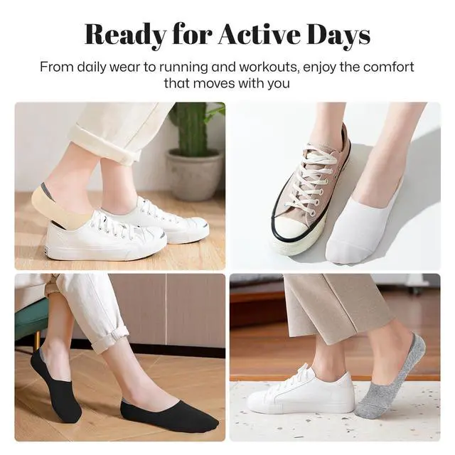 Alt view image 6 of 7 - No Show Socks Women Low Socks Non Slip Flat Boat Line 4 Pairs