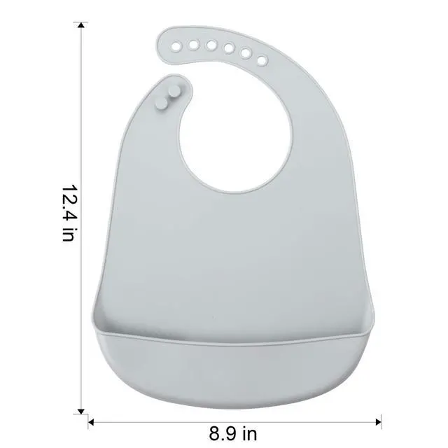 Alt view image 2 of 7 - 3 Pack Waterproof Silicone Baby Bibs| Super Thin Light Weight Feeding Bib with Food Catcher Pocket for Toddler (Blue/Purple/Grey)