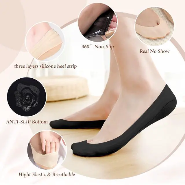 Alt view image 2 of 6 - No Show Socks Womens Ultra Low Cut Liner Non Slip Socks for Women Footies Invisible Sock for Flat Boat Black and Nude 7.5-9 No Shoes Thin Dress Heel Sock Cotton Nylon No See Ballet Short