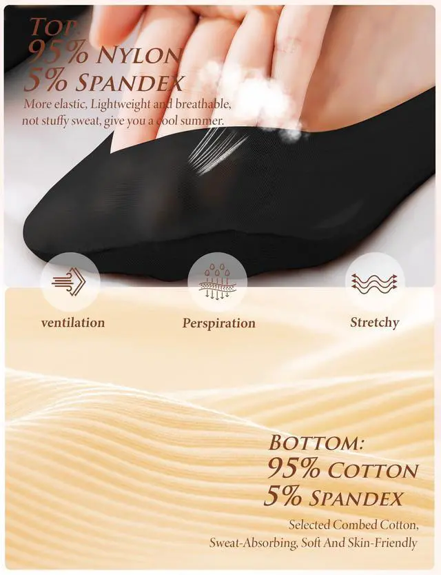 Alt view image 3 of 6 - No Show Socks Womens Ultra Low Cut Liner Non Slip Socks for Women Footies Invisible Sock for Flat Boat Black and Nude 7.5-9 No Shoes Thin Dress Heel Sock Cotton Nylon No See Ballet Short