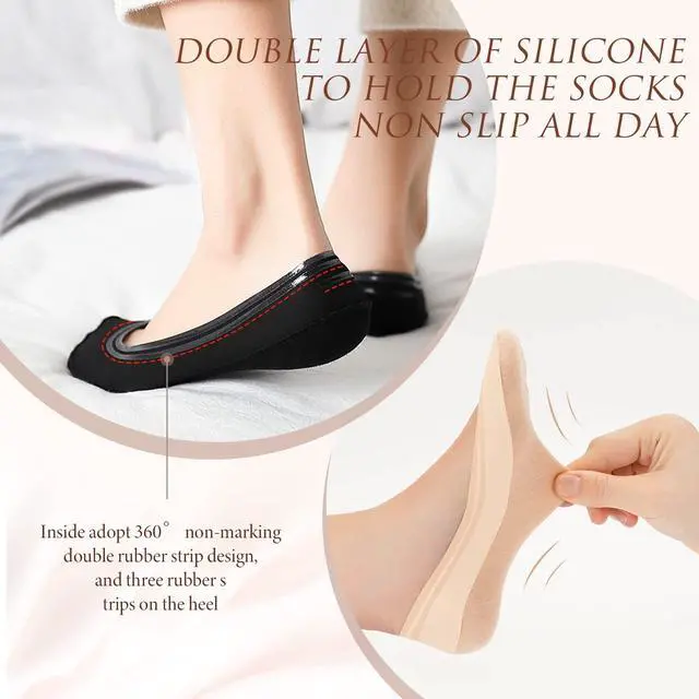 Alt view image 4 of 6 - No Show Socks Womens Ultra Low Cut Liner Non Slip Socks for Women Footies Invisible Sock for Flat Boat Black and Nude 7.5-9 No Shoes Thin Dress Heel Sock Cotton Nylon No See Ballet Short