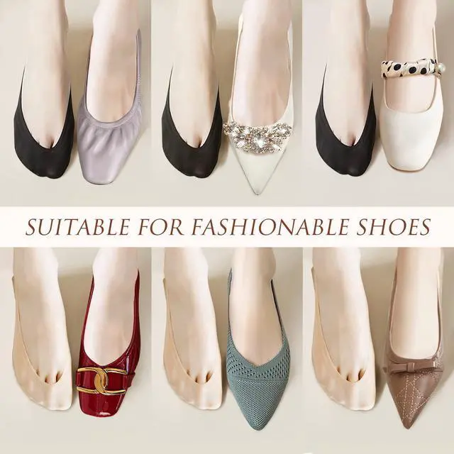 Alt view image 6 of 6 - No Show Socks Womens Ultra Low Cut Liner Non Slip Socks for Women Footies Invisible Sock for Flat Boat Black and Nude 7.5-9 No Shoes Thin Dress Heel Sock Cotton Nylon No See Ballet Short