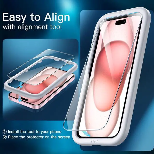 Alt view image 5 of 7 - Screen Protector for iPhone 15 6.1-Inch, Tempered Glass Film with Easy Installation Tool, Case-Friendly, HD Clear, 3-Pack