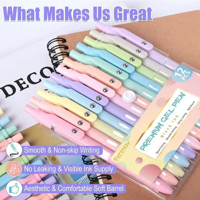 Alt view image 4 of 7 - Gel Pens, 12 Pcs 0.5mm Fine Point Aesthetic Pens, Quick Dry No Smudge, Smooth Writing Comfortable Grip Pen, Cute Black Ink Journaling Pens for School Supplies Office Desk Accessories