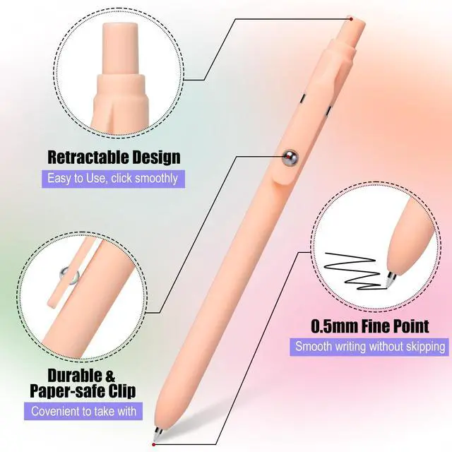 Alt view image 7 of 7 - Gel Pens, 12 Pcs 0.5mm Fine Point Aesthetic Pens, Quick Dry No Smudge, Smooth Writing Comfortable Grip Pen, Cute Black Ink Journaling Pens for School Supplies Office Desk Accessories