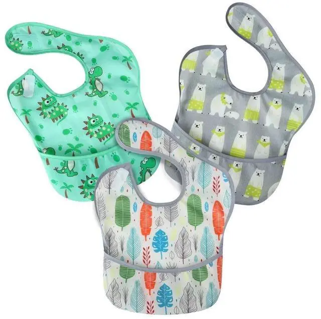 Main image of 3 Pack Super Light Weight Baby Bib, Waterproof, Washable, Stain Oil and Odor Resistant 12-48 Months