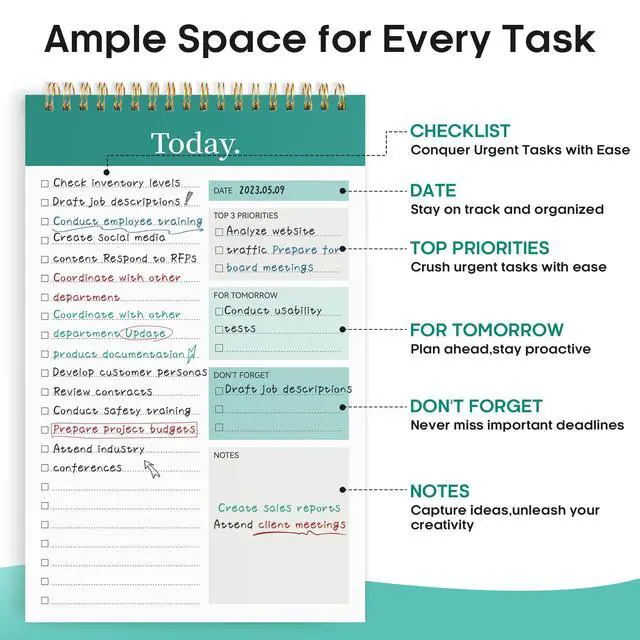 Alt view image 2 of 7 - To Do List Notepad - To Do List Notebook for Work with 52 Sheets, 9.8" x 6.5", Undated Daily Planner Perfect for Daily Tasks and Goal Setting, Notepad Suitable for Office, Home & School